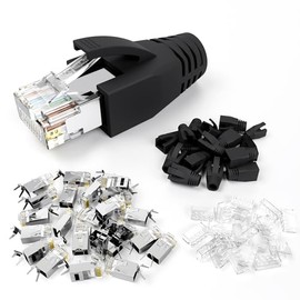 VCE Conectores RJ45 CAT7/CAT6A Certificados UL Paquete de 30 Sin Paso Directo, Conectores Modulares Blindados Chapados en Oro Terminales de Red para Cable Ethernet 23AWG con Fundas de Alivio de