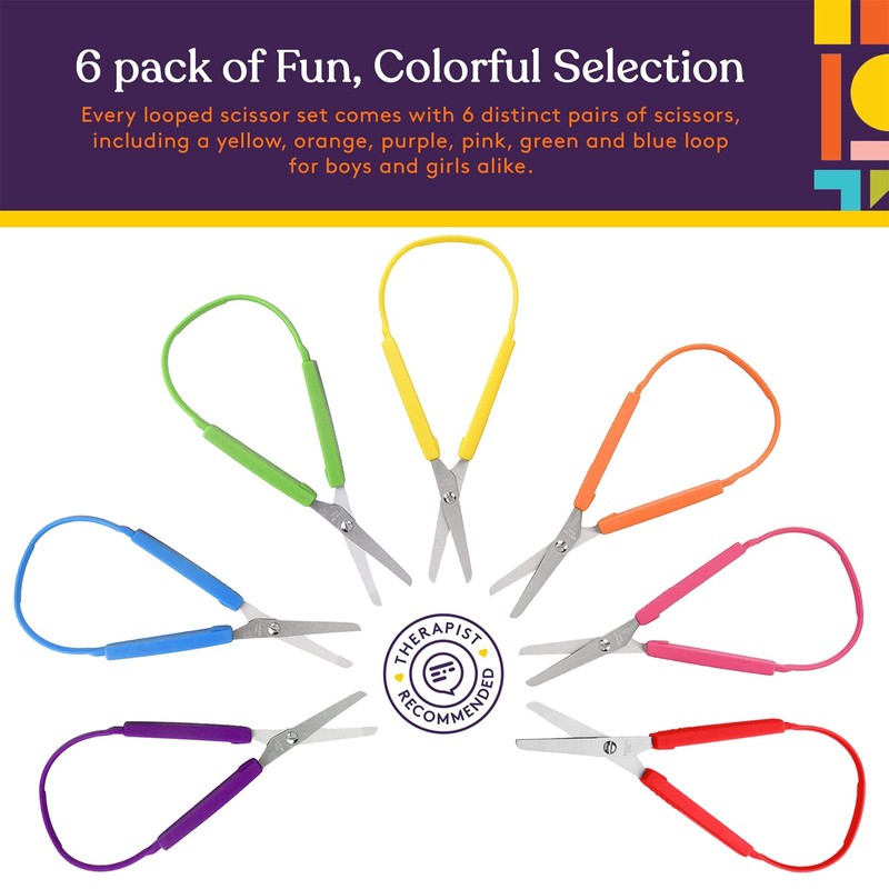 Qaestuan Pack of 7 Loop Scissors with Handle, Self-Opening Safety