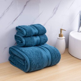 Lizling Luxury Bath Towels Set 3 Pack, Towel Set 100% Cotton (1 Large Bath Towel, 1 Hand Towel, 1 Washcloth) Ultra Soft and Highly Absorbent, for Bathroom, Hotel, Spa, Beach and Gym-Peacock Blue