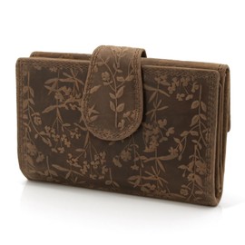 ekavale Women Blossom Pattern Leather Wallet for Women Medium Batch Closure RFID Protection, Dark brown, Classic
