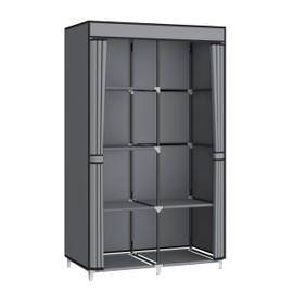 MOGELAFOO 35 Inch Portable Wardrobe Closet for Small Room, Clothing Organizer Storage Rack with Non-Woven Fabric Cover, 1 Clothes Hanging Rod, 6 Storage Shelves, Grey