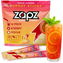 ZAPZ Caffeine Packets – Sugar Free Energy Drink Mix Powder with 200mg Caffeine for Nootropics Focus Support - Just 5 Calories, Gluten Free, Vegan (Passion Fruit & Watermelon, 16-Pack)