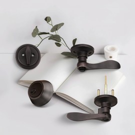 Brotima 3 Pack Exterior Door Lock Set, Oil Rubbed Bronze Door Handle with Single Cylinder Deadbolt, Keyed Alike Heavy Duty Entry Door Lock Set