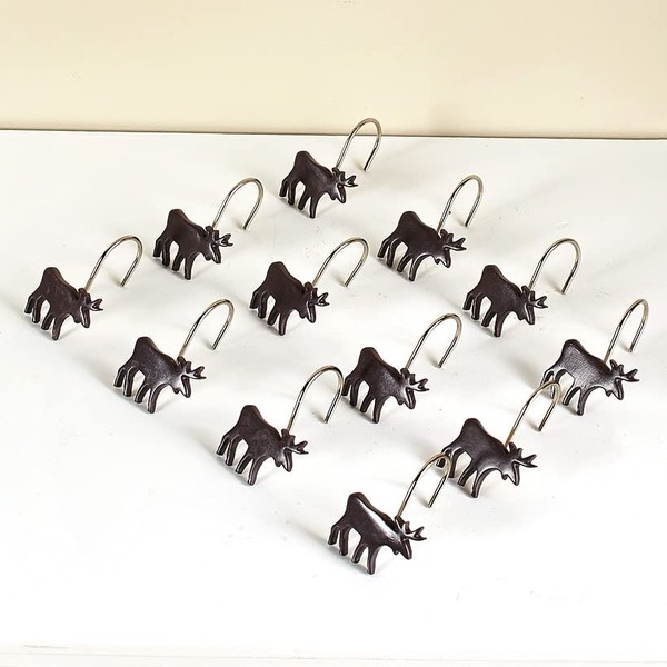 The Lakeside Collection Rustic Mountain Lodge Moose and Bear Theme Bathroom Décor, Set of 12 Shower Curtain Hooks