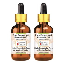 Greenwood Essential Pure Pennyroyal Essential Oil (Mentha pulegium) with Glass Dropper Steam Distilled (Pack of Two) 100ml X 2 (6.76 oz)