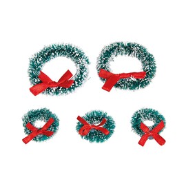 Rayher 46598282 Miniature Snowy Christmas Wreaths with Red Ribbon 5 cm Diameter 5 cm and 3 Pieces 3 cm Diameter 5 cm