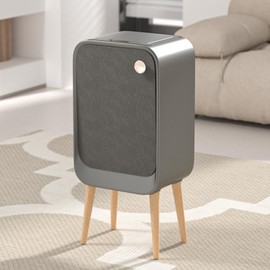 ELPHECO Stainless Steel Kitchen Trash Can 5.3 Gallon Brushed Stainless Steel Motion Sensor Trash Can, Large Capacity Motion Kitchen Trash Can with Wooden Legs (Grey, Large) 2 AA