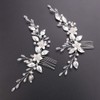 Aimimier Bridal Flower and Leaf Hair Comb 2 PCS Crystal