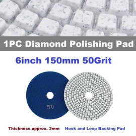 MiJunHD Diamond Polishing Pad, 6 Inch 150 mm 50 Grit Polishing Discs Sanding Disc for Grinders & Polishers, for Granite, Marble, Concrete and Stone, Hook Loop Backing Pad (Pack of 1)