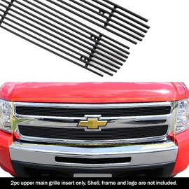 APS Compatible with 2007-2013 Chevy Silverado 1500 Main Upper Aluminum Black Horizontal Billet Grille Insert C65766H