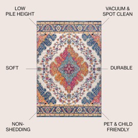 JONATHAN Y BMF106A-6 Bohemian Flair Boho Vintage Medallion Indoor Area-Rug Floral Easy-Cleaning High Traffic Bedroom Kitchen Living Room Non Shedding, 6 X 9, Blue/Multi