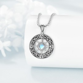 DAYLINLOVE Kompass Halskette für Frauen 925 Sterling Silber Mondstein Kompass Schmuck für Frauen Männer Jubiläum Geburtstag Graduierung Geschenke