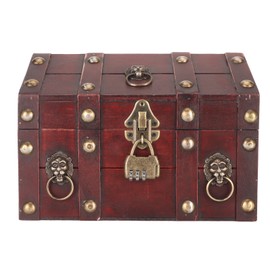 Treasure Chest Storage Box, Vintage Style Decorative Storage Box with Combination Lock, Wooden Treasure Chest Boxes for Crafts Keepsakes Pirate, Themed Home Party Decorations (Vintage Red)