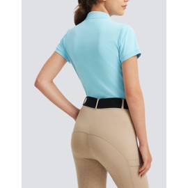 FitsT4 Sports Womens Equestrian Horse Riding Shirts Short Sleeve Moisture Wicking Polo Shirts for Golf Tennis Work Blue XL