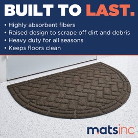 Mats Inc. Artisan Entry Front Door Mat - Rubber Back Indoor Outdoor with Half Moon Brick Design, Water Absorbing Welcome Mat, Front Door Outside Entrance, Made in The USA, 2' x 3'(Walnut)