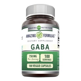 Amazing Formulas GABA 750mg 100 Cpsulas Vegetales Suplemento Reduccin del estrs, Ansiedad, Mejora del sueo, Apoyo a la Salud Mental, Relajacin...     