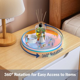NiHome 9 Inch Acrylic Lazy Susan Organizer with 360° Rotating Base for Condiments & Cosmetics, Multipurpose Non-Slip Tray for Kitchen, Bathroom, Living Space, Modern Minimalist Design (Iridescent)