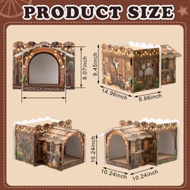 Lineshading Multi Level Cardboard Cat House with 3 Scratchers Large Sturdy Western Cat Villa 17"x12"x10" Cute Pet Condo Beds Toys Hideout for Bunny Small Animals Birthday Western Themed Party