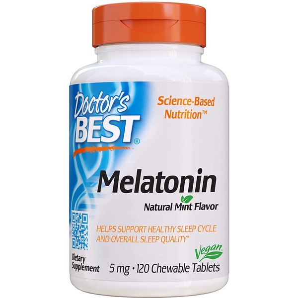 Doctor's Best Melatonin, Helps Promote Healthy Sleep, Jet-Lag, Brain Health & Cognitive Function, Non-GMO, Vegan, Gluten Free, 5 Mg, 120 Chewable Tablets