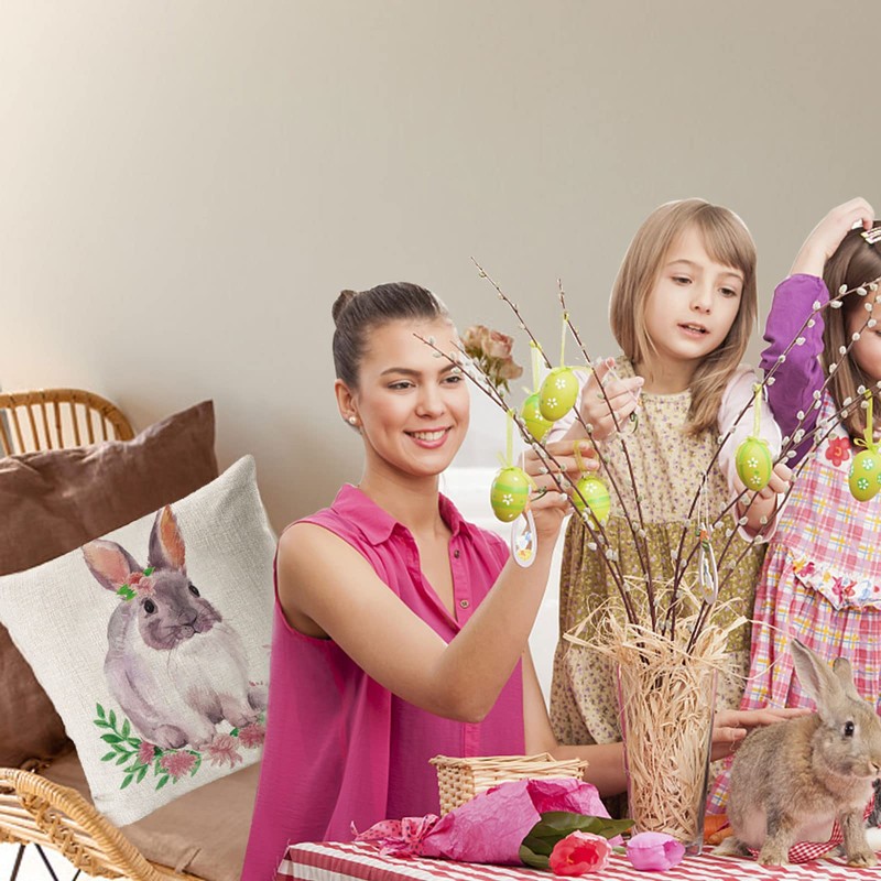 Pack of 4 Easter Cushion Covers, Easter Bunny Element Styles,