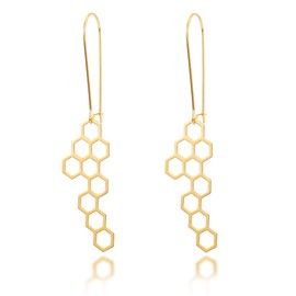 Stainless Steel Gold Plated Cut Out Hexagon Honeycomb Post Dangle Earring (gold)