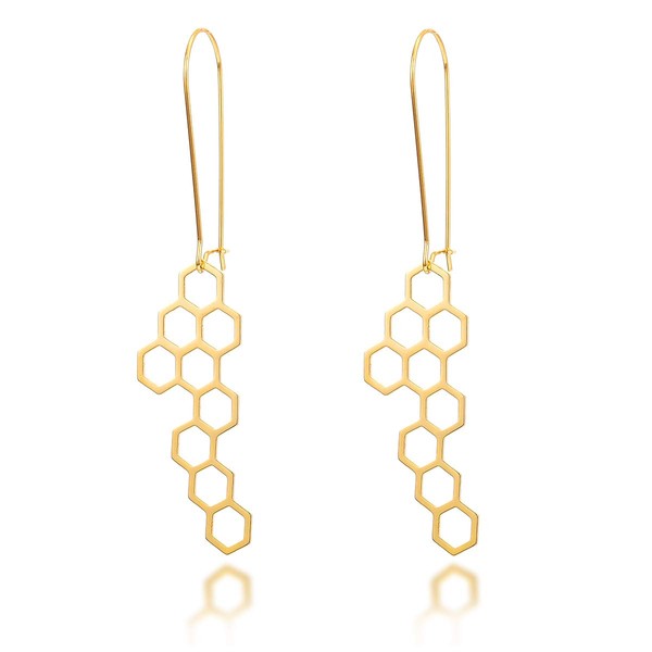 Stainless Steel Gold Plated Cut Out Hexagon Honeycomb Post Dangle