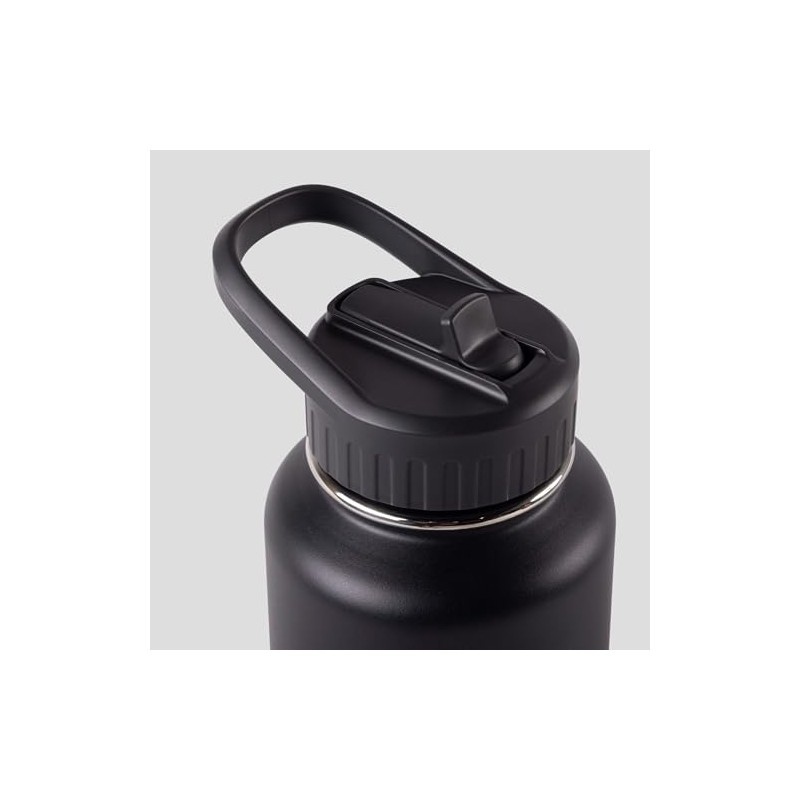 Kathmandu Straw Lid Insulated Bottle - 950 ml Black Stingray