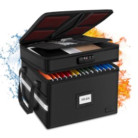 ETRONIK Fireproof Document Box with Lock, ETRONIK 2 Layer File Organizer with 5 Tab I...