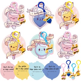 MoimTech Valentines Day Gifts for Kids, 24 Harry Magic Potion Keychains with 24 Valentines Cards, Valentines Day Gifts for School Classroom Boys Girls Exchang