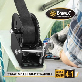 Bravex 2000lbs Capacity Heavy Duty Boat Trailer Winch Crank Strap Gear Winch 20ft Strap