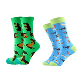 HYZSHL 2 Stück Dackel Socken, Lustige Dackel Geschenke für Hundebesitzer, Socken in Blau-Grün und Grün, eine lustige Deko-Idee und ein für Dackel-Liebhaber