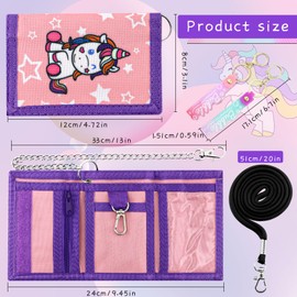 TOKSEO Children's Purse with Velcro Closure, Drawstring, Metal Chain, Note Compartment and Coin Compartment, 8 x 12 cm, Foldable Dinosaur Motifs, Children's Wallet Gift for Children, Unicorn pattern,