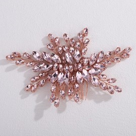 Rumtock Handmade Pink Crystal Hair Comb for Wedding Brides Women Rose Gold Hair Accessories for Special Occasion Banquet Prom (Pink)
