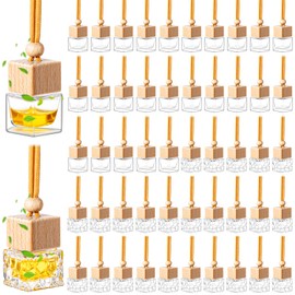 BBTO 100 Pcs Car Air Fresheners Diffuser with Wooden Cap Empty Aromatherapy Diffuser Clear Car Fragrance Holder Pendant Hanging Perfume Fresheners Bottles for Car Decor (Clear,Square Style)