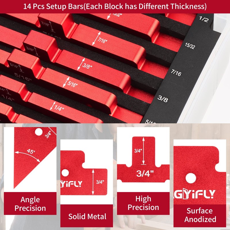 KAGYIFLY Setup Blocks Woodworking, 14pcs Aluminum Setup Blocks Height Gauge