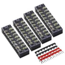 MILAPEAK 8pcs (4 Sets) 8 Positions Dual Row 600V 25A Screw Terminal Strip Blocks with Cover + 400V 25A 8 Positions Pre-Insulated Terminals Barrier Strip (Black & Red)