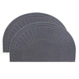 YK Decor Half Round Front Door Mat Inside Doormat Outdoor Entry Mat Non Slip Mud Dirt Trapper Mat Indoor Entrance Mat Rug Washable (Gray-2pcs)