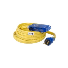 Pulsar 30AMP 125/250V Twist Lock Generator Flat Extension Cord (25 Feet) Four 20AMP Household outlets, LED Indicator, Weather Resistant, 10 Gauge Wire, Generators for Home use, Overload Protection