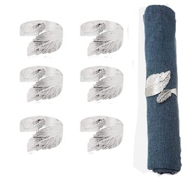Lazycloud Leaf Napkin Rings 6,Leaves Napkin Rings for Table Setting,Metal Leaf Napkin Holder Rings for Party Silver