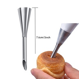 2PCS Cream Icing Piping Nozzle Tip, Stainless Steel Long Puff Nozzle Tip Cream Filler Filling Cupcakes Doughnuts Pastry Tool