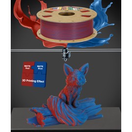 OVERTURE Dual Color Matte PLA 3D Printer Filament 1.75mm, Matte PLA 1kg Cardboard Spool (2.2lbs), Dimensional Accuracy +/- 0.02 mm (Matte Blue-Red)