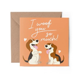 1 x Greeting Card - Beagle I Woof You Dog Pet Animal Love Anniversary Valentine's Day Partner Birthday Girlfriend Boyfriend Friend #79567