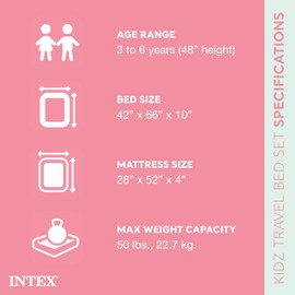 Intex Kids Travel Air Mattress Inflatable Bed Set with Raised Sides, Hand Pump, and Carrying Bag for Camping Trips and Sleepovers, (2 Pack)