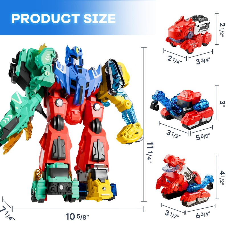 iPlay, iLearn Kids Dinosaur Transforme Robot Toy, Magnetic Construction Trucks