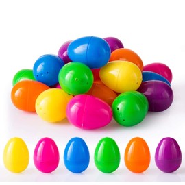 LIHAO 24 x Easter Eggs, Colourful Plastic for Filling and Crafts, Easter Decoration for Egg Hunting, Plastic Eggs, Toy, 4 x 6 cm (Reusable)