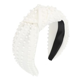 YISSION 1 PC Pearl Knotted Headband Beaded Headband Wide Pearl Headbands for women Non Slip Jeweled Embellished Hairband White Head Band Hair Accessories for Women Girls