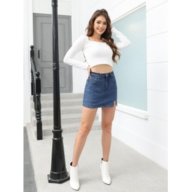 Genleck Jean Skorts for Women - High Waisted Mini Skirts Girls Teens Stretch Dressy Denim Shorts (Blue, Small)