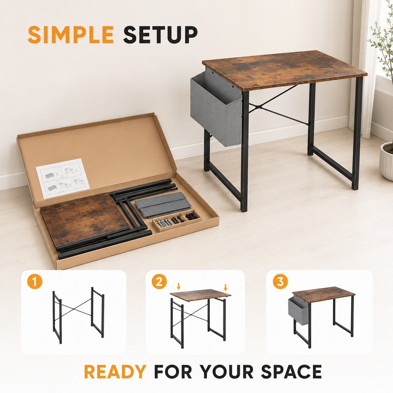 Computer Desk with Storage Bag, Metal Frame Study Table