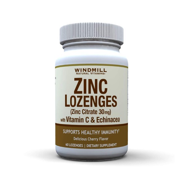 Windmill Health Products Zinc Lozenges, Immune Booster, with Echinacea and Vitamin C, 60 Lozenges, 60 Count