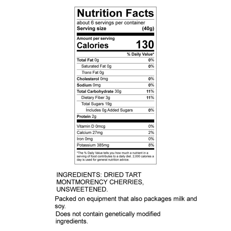 Cherry Bay Orchards No-Added-Sugar Dried Montmorency Cherries 8 oz Bag